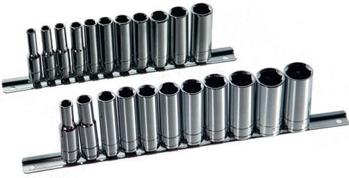 11Pc 1/4" Drive Metric Deep Sockets on Rail