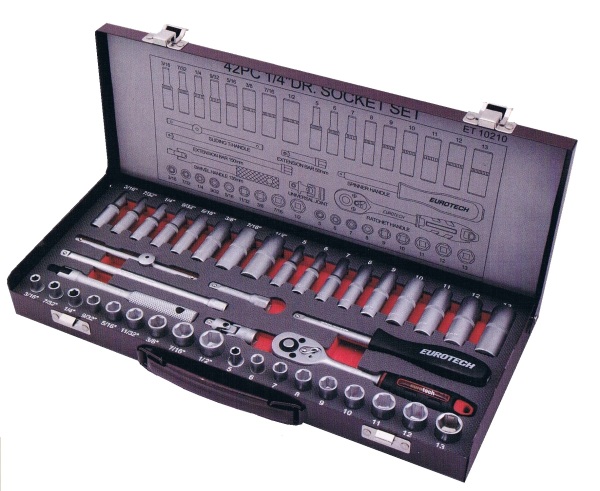 42Pc 1/4" Drive Standard & Deep AF/Metric Socket Set