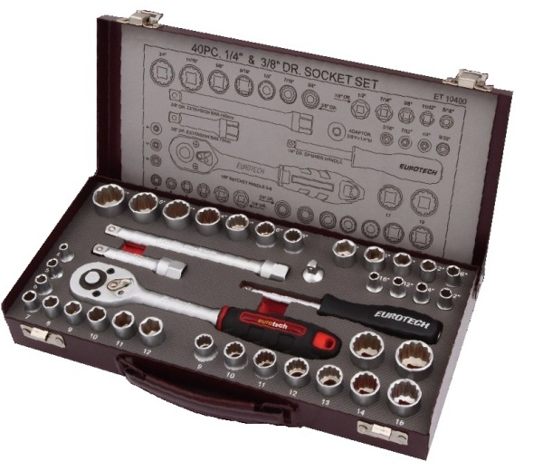 39Pc 1/4" & 3/8"Drive AF/Metric Socket Set